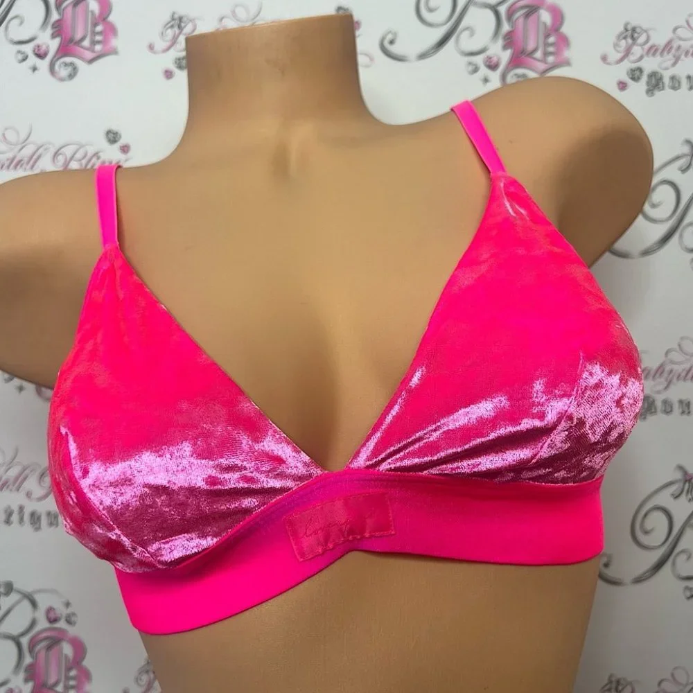 Victoriaβs Secret love pink Bralette the velve soft shiny shimmer fabric neon - Picture 1 of 9